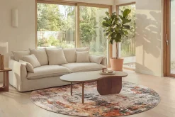 Runder Design Teppich MODERN ART 230cm beige grau kupfer Kurzflor Indoor