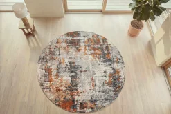 Runder Design Teppich MODERN ART 230cm beige grau kupfer Kurzflor Indoor