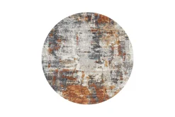 Runder Design Teppich MODERN ART 150cm beige grau kupfer Kurzflor Indoor