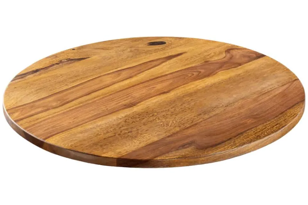 Runder Drehteller MAKASSAR 50cm braun Sheesham Massivholz stone finish handmade