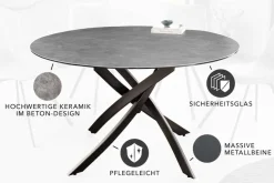 Runder Esstisch ALPINE 120cm anthrazit Keramik schwarzes Metallgestell