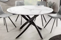 Runder Esstisch ALPINE 120cm weiß Marmor Keramik schwarzes Metallgestell