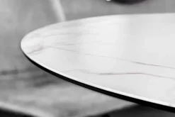 Runder Esstisch ALPINE 120cm weiß Marmor Keramik schwarzes Metallgestell