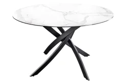Runder Esstisch ALPINE 120cm weiß Marmor Keramik schwarzes Metallgestell