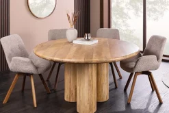 Runder Esstisch ART DECO 140cm natur Mangoholz massiv mit Säulenfüßen