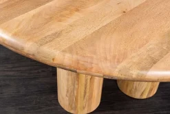 Runder Esstisch ART DECO 140cm natur Mangoholz massiv mit Säulenfüßen