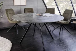 Runder Esstisch ATELIER 120cm grau Beton-Design schwarz Metall