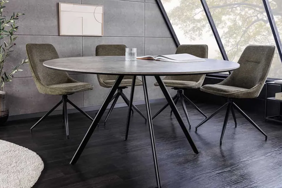 Runder Esstisch ATELIER 120cm grau Beton-Design schwarz Metall