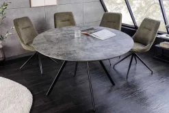 Runder Esstisch ATELIER 120cm grau Beton-Design schwarz Metall