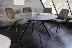 Runder Esstisch ATELIER 100cm grau Beton-Design schwarz Metall
