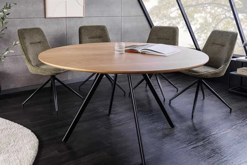 Runder Esstisch ATELIER 120cm natur Eiche schwarz Metall