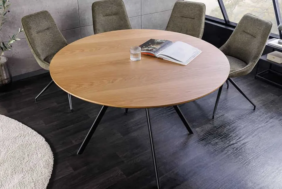 Runder Esstisch ATELIER 120cm natur Eiche schwarz Metall