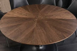 Runder Esstisch ATELIER 120cm braun Walnuss schwarzer Metall Säulenfuß
