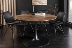 Runder Esstisch ATELIER 120cm braun Walnuss schwarzer Metall Säulenfuß