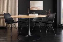 Runder Esstisch ATELIER 120cm natur Eiche schwarz Metall Säulenfuß