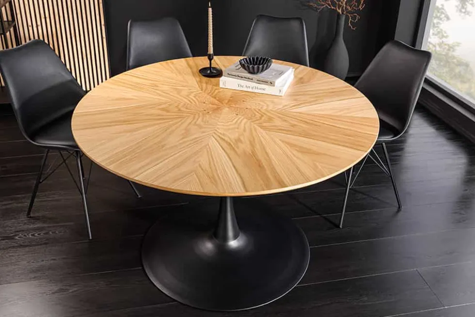 Runder Esstisch ATELIER 120cm natur Eiche schwarz Metall Säulenfuß