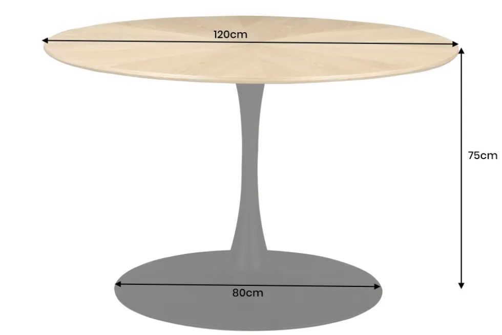 Runder Esstisch ATELIER 120cm natur Eiche schwarz Metall Säulenfuß