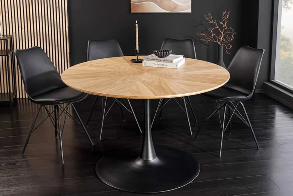 Runder Esstisch ATELIER 120cm natur Eiche schwarz Metall Säulenfuß