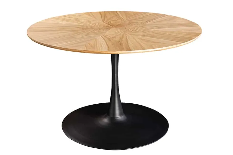Runder Esstisch ATELIER 120cm natur Eiche schwarz Metall Säulenfuß