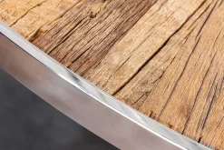 Runder Esstisch BARRACUDA 140cm braun Teak Massivholz Glas silber Edelstahl verchromt