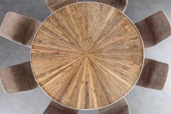 Runder Esstisch BARRACUDA 140cm braun Teak Massivholz Glas silber Edelstahl verchromt