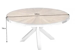 Runder Esstisch BARRACUDA 140cm braun Teak Massivholz Glas silber Edelstahl verchromt
