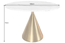 Runder Esstisch ELEGANCIA 130cm weiß Marmor gold Metall mit Säulenfuß