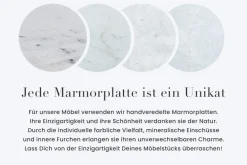 Runder Esstisch ELEGANCIA 130cm weiß Marmor gold Metall mit Säulenfuß