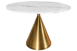 Runder Esstisch ELEGANCIA 130cm weiß Marmor gold Metall mit Säulenfuß
