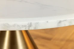 Runder Esstisch ELEGANCIA 130cm weiß Marmor gold Metall mit Säulenfuß