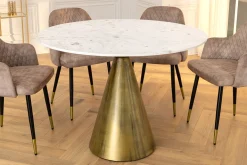 Runder Esstisch ELEGANCIA 100cm messing weiß Marmor Eisen mit Säulenfuß