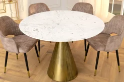 Runder Esstisch ELEGANCIA 100cm messing weiß Marmor Eisen mit Säulenfuß