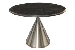 Runder Esstisch ELEGANCIA 130cm schwarz Marmor chrom Stahl mit Säulenfuß
