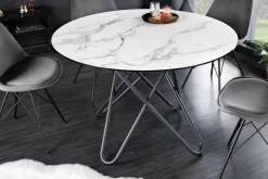 Runder Esstisch ELLIPSE 120cm Marmor weiß Keramik made in Italy Hairpin Legs