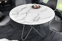 Runder Esstisch ELLIPSE 120cm Marmor weiß Keramik made in Italy Hairpin Legs