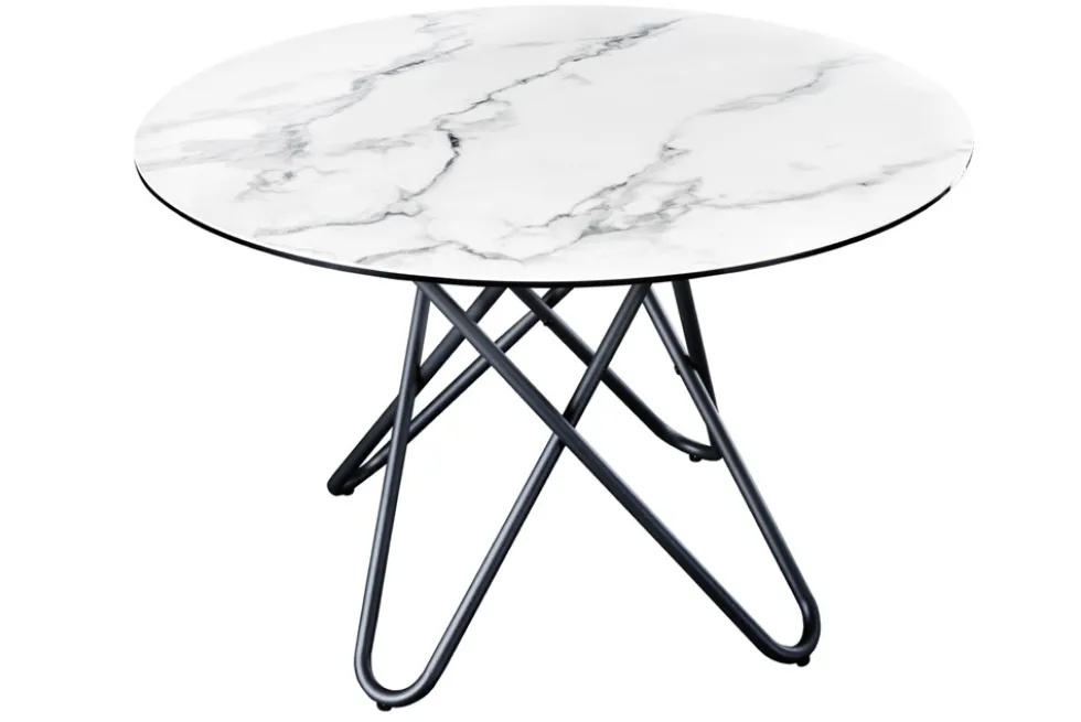 Runder Esstisch ELLIPSE 120cm Marmor weiß Keramik made in Italy Hairpin Legs