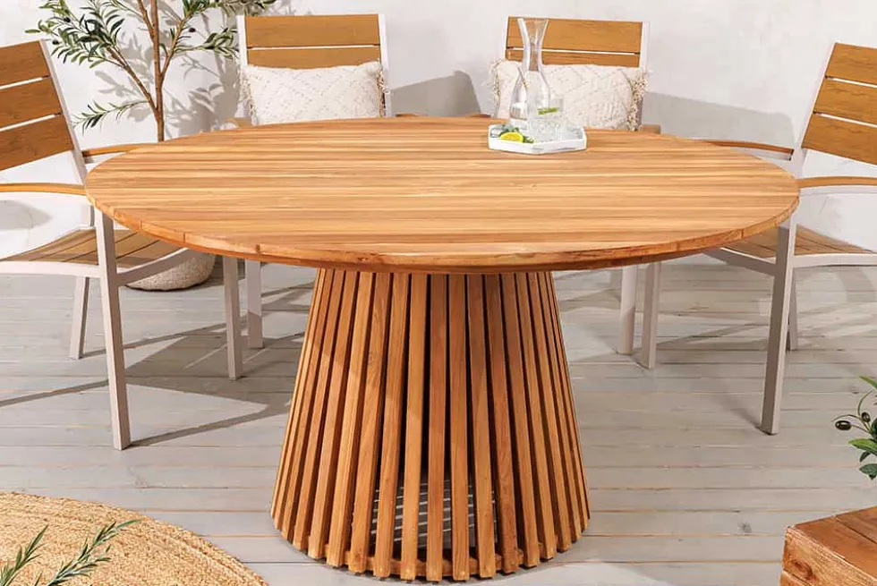 Runder Esstisch EMPIRE TEAK 120cm braun Teakholz Indoor Outdoor wetterfest