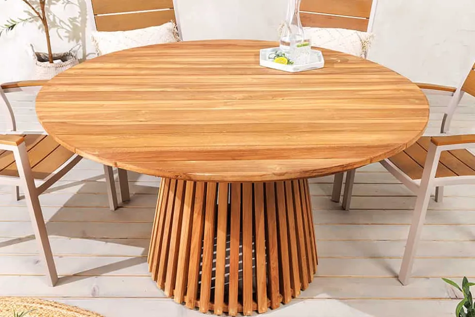 Runder Esstisch EMPIRE TEAK 140cm braun Teakholz Indoor Outdoor wetterfest