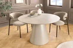 Runder Esstisch EN VOGUE 120cm matt grau Beton-Design mit Säulenfuß