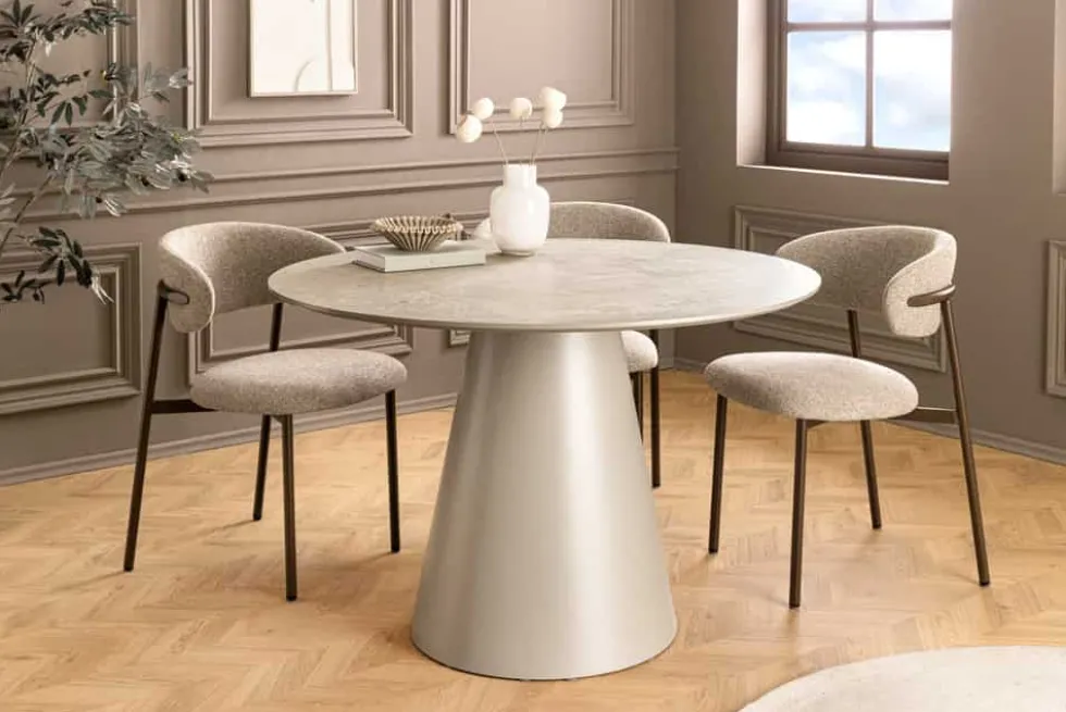 Runder Esstisch EN VOGUE 120cm matt grau Beton-Design mit Säulenfuß