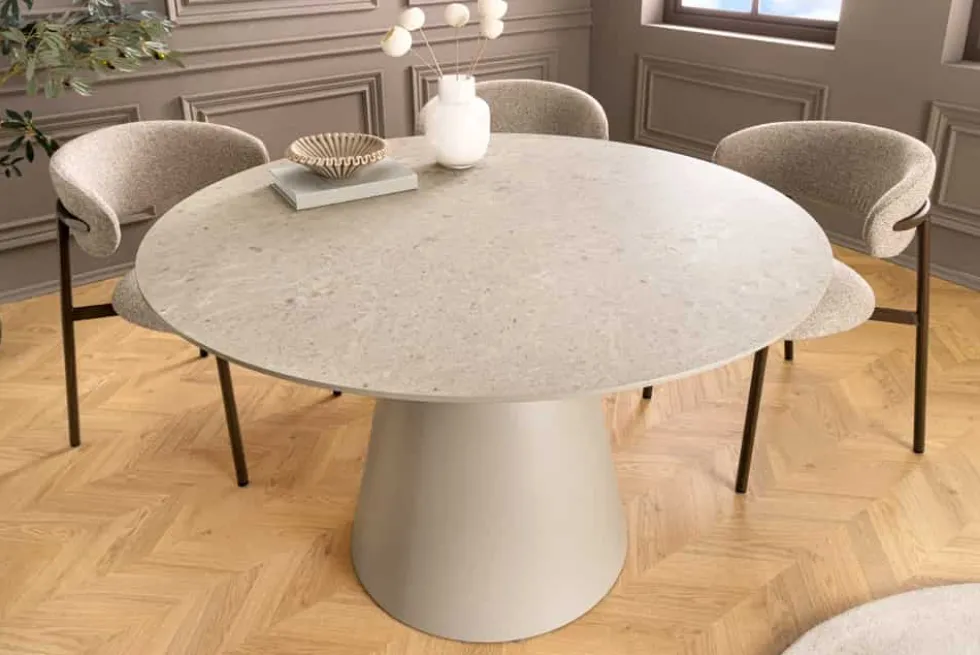 Runder Esstisch EN VOGUE 120cm matt grau Beton-Design mit Säulenfuß