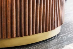 Runder Esstisch GATSBY 140cm braun gold Mangoholz weiße Marmorplatte Säulenfuß