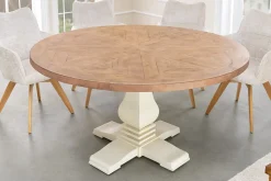 Runder Esstisch HAMPTONS 140cm hellbraun creme recycelte Pinie Massivholz
