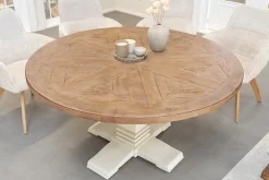 Runder Esstisch HAMPTONS 140cm hellbraun creme recycelte Pinie Massivholz