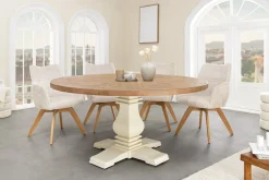 Runder Esstisch HAMPTONS 140cm hellbraun creme recycelte Pinie Massivholz