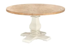 Runder Esstisch HAMPTONS 140cm hellbraun creme recycelte Pinie Massivholz