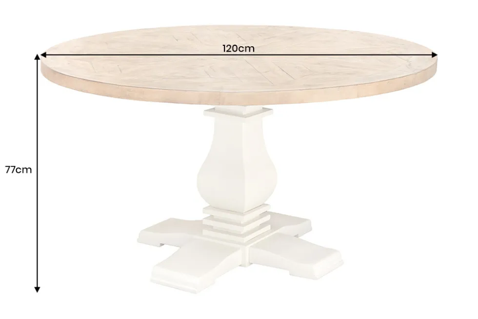 Runder Esstisch HAMPTONS 120cm hellbraun creme recycelte Pinie Massivholz