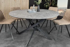 Runder Esstisch HELIX 120cm grau Beton-Design schwarze Metallbeine Sterngestell