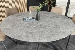 Runder Esstisch HELIX 120cm grau Beton-Design schwarze Metallbeine Sterngestell