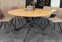 Runder Esstisch HELIX 120cm natur Wildeiche schwarze Metallbeine Sterngestell